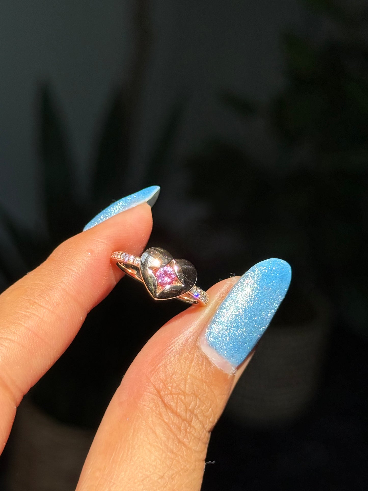 14k Rosey Gold Star set pink sapphire
Heart