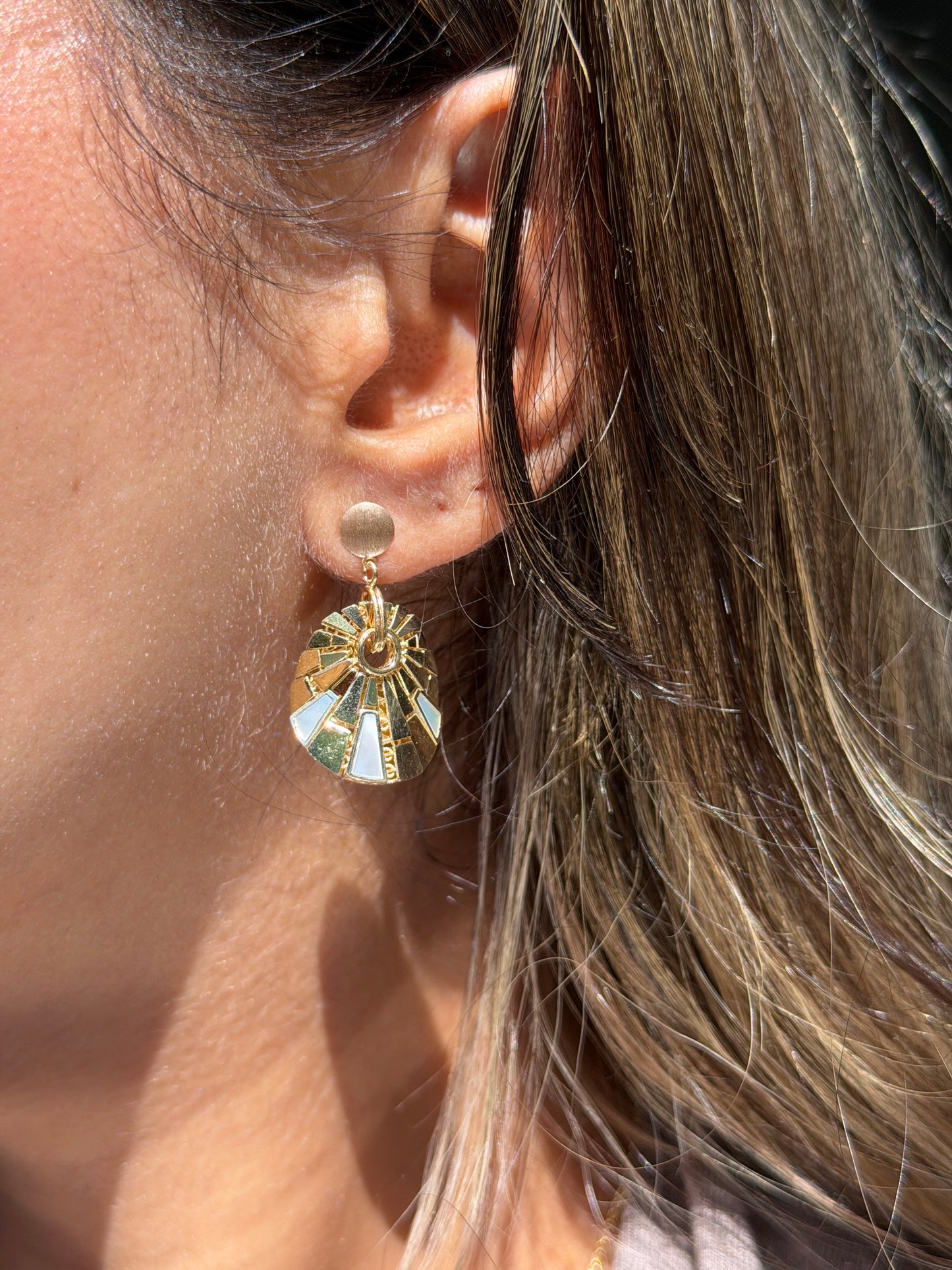 14k pearl disc drop earrings
